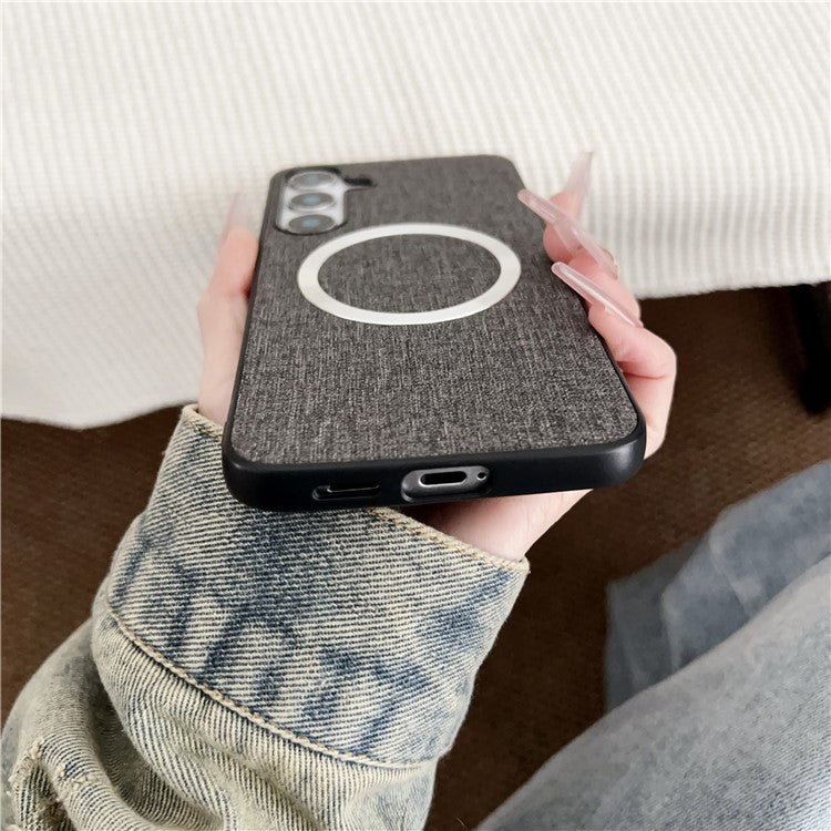 For Samsung Galaxy S25 Case Drop-Proof TPU + Cloth Back Phone Cover Compatible with MagSafe - Dark Green