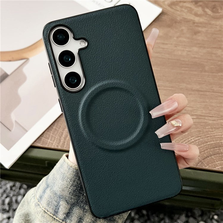 For Samsung Galaxy S24 FE Case Compatible with MagSafe PU + TPU Phone Back Cover - Blackish Green