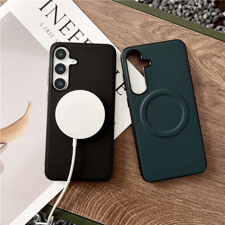 For Samsung Galaxy S24 FE Case Compatible with MagSafe PU + TPU Phone Back Cover - Blackish Green