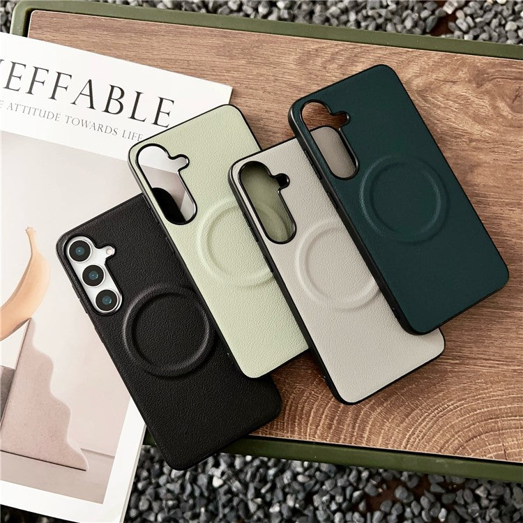 For Samsung Galaxy S24 FE Case Compatible with MagSafe PU + TPU Phone Back Cover - Blackish Green