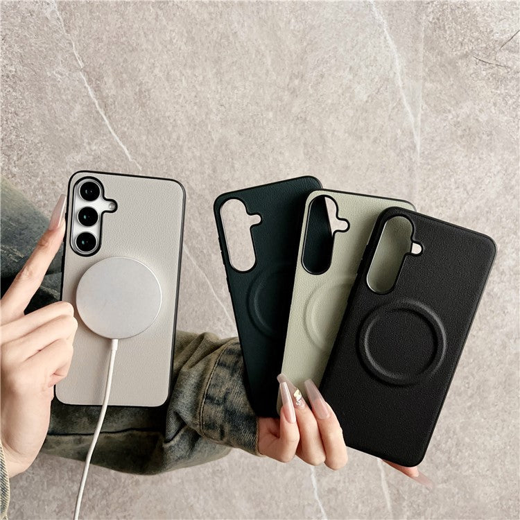 For Samsung Galaxy S24 FE Case Compatible with MagSafe PU + TPU Phone Back Cover - Blackish Green