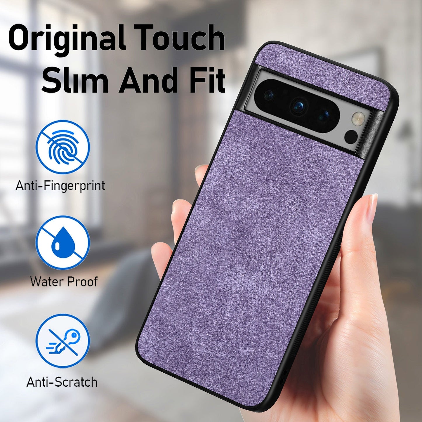 For Google Pixel 8 Pro Case Shockproof Slim Retro Leather Phone Back Cover - Purple