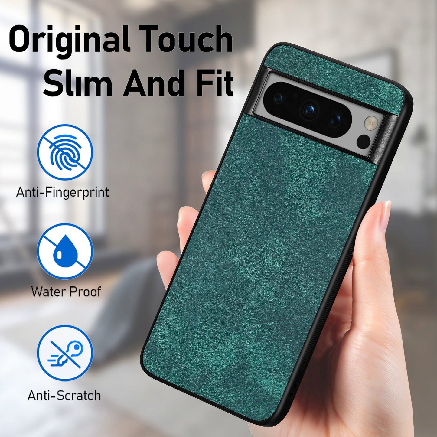 For Google Pixel 8 Pro Case Shockproof Slim Retro Leather Phone Back Cover - Green