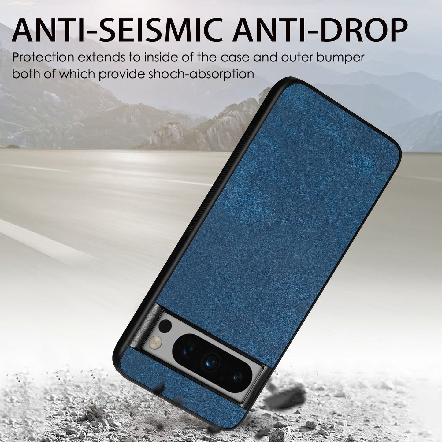 For Google Pixel 8 Pro Case Shockproof Slim Retro Leather Phone Back Cover - Blue