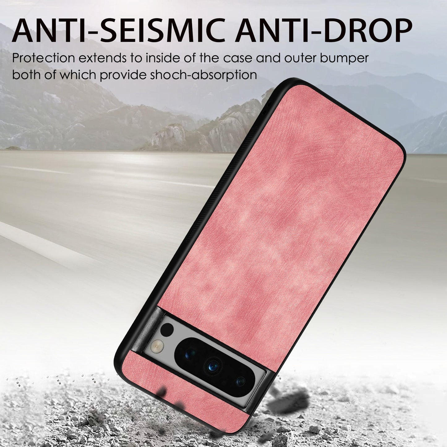 For Google Pixel 8 Pro Case Shockproof Slim Retro Leather Phone Back Cover - Pink