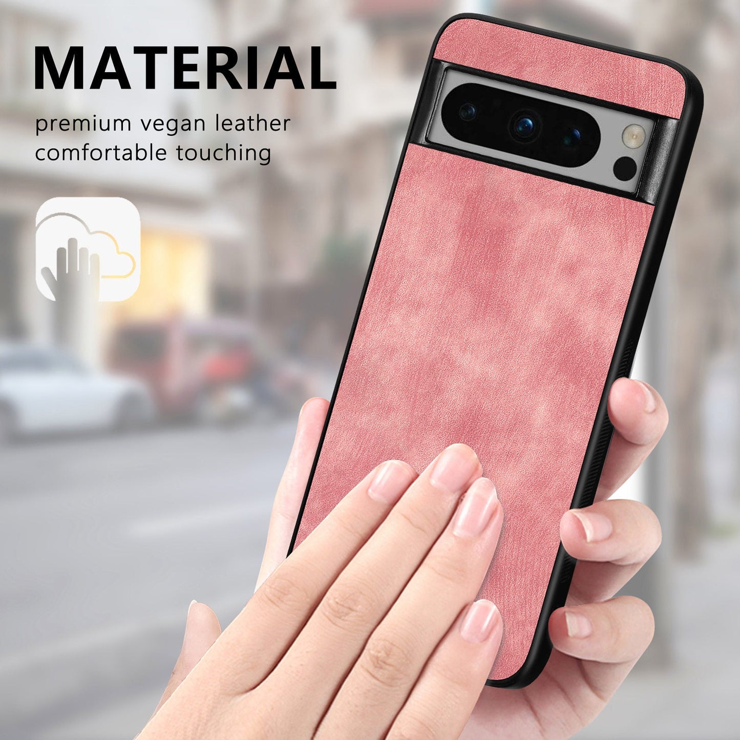 For Google Pixel 8 Pro Case Shockproof Slim Retro Leather Phone Back Cover - Pink