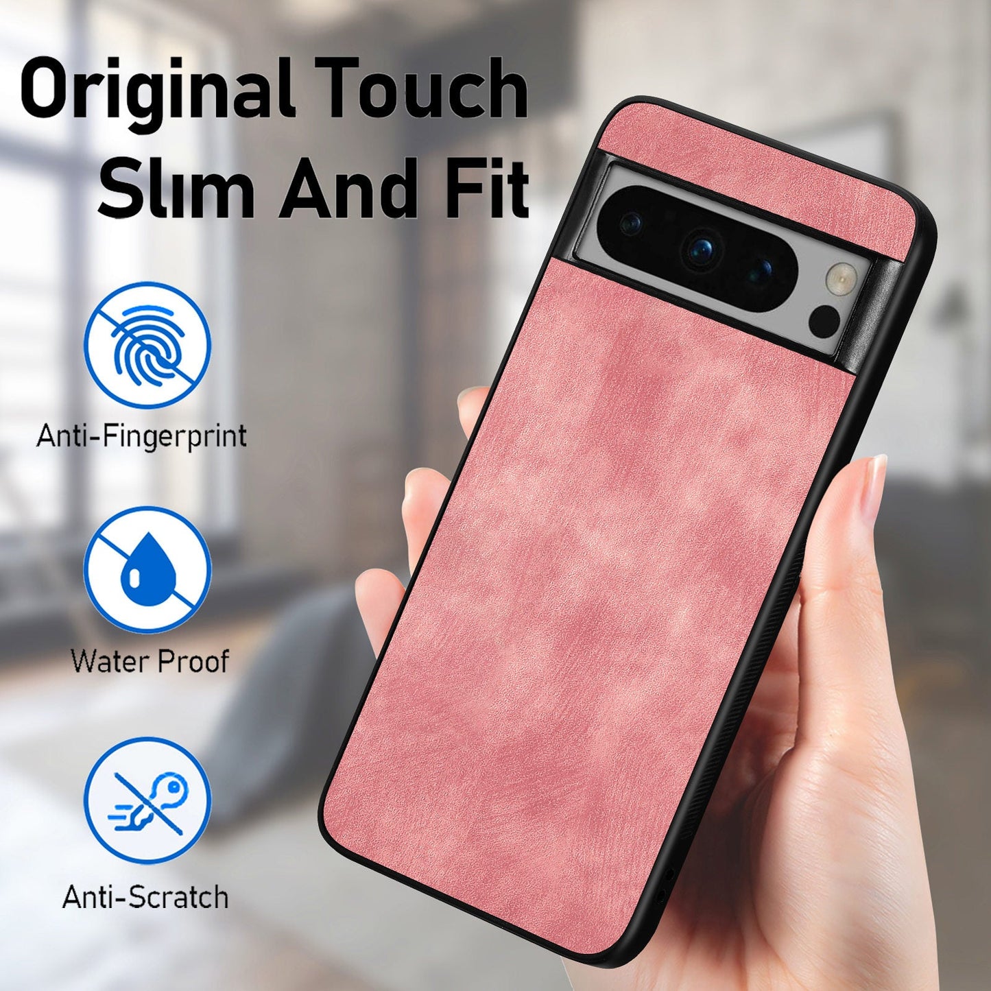For Google Pixel 8 Pro Case Shockproof Slim Retro Leather Phone Back Cover - Pink