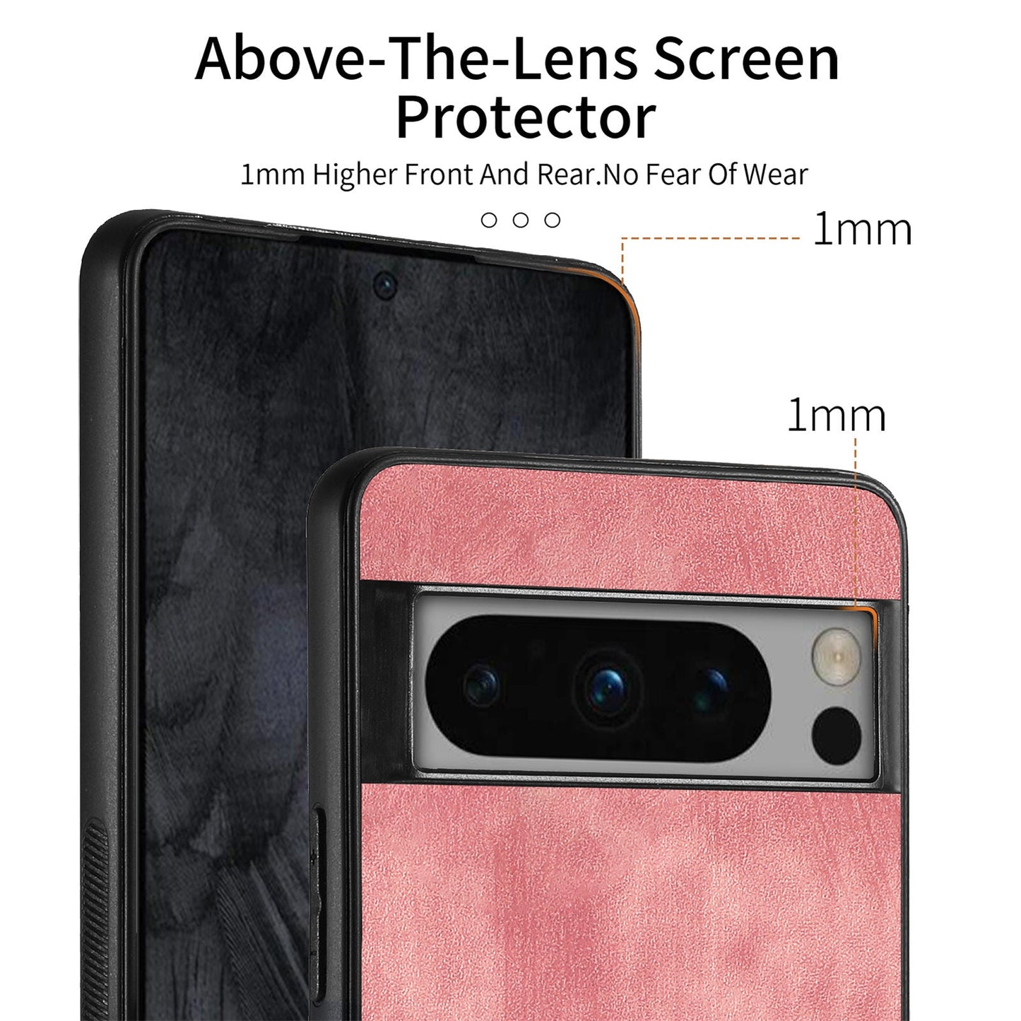 For Google Pixel 8 Pro Case Shockproof Slim Retro Leather Phone Back Cover - Pink