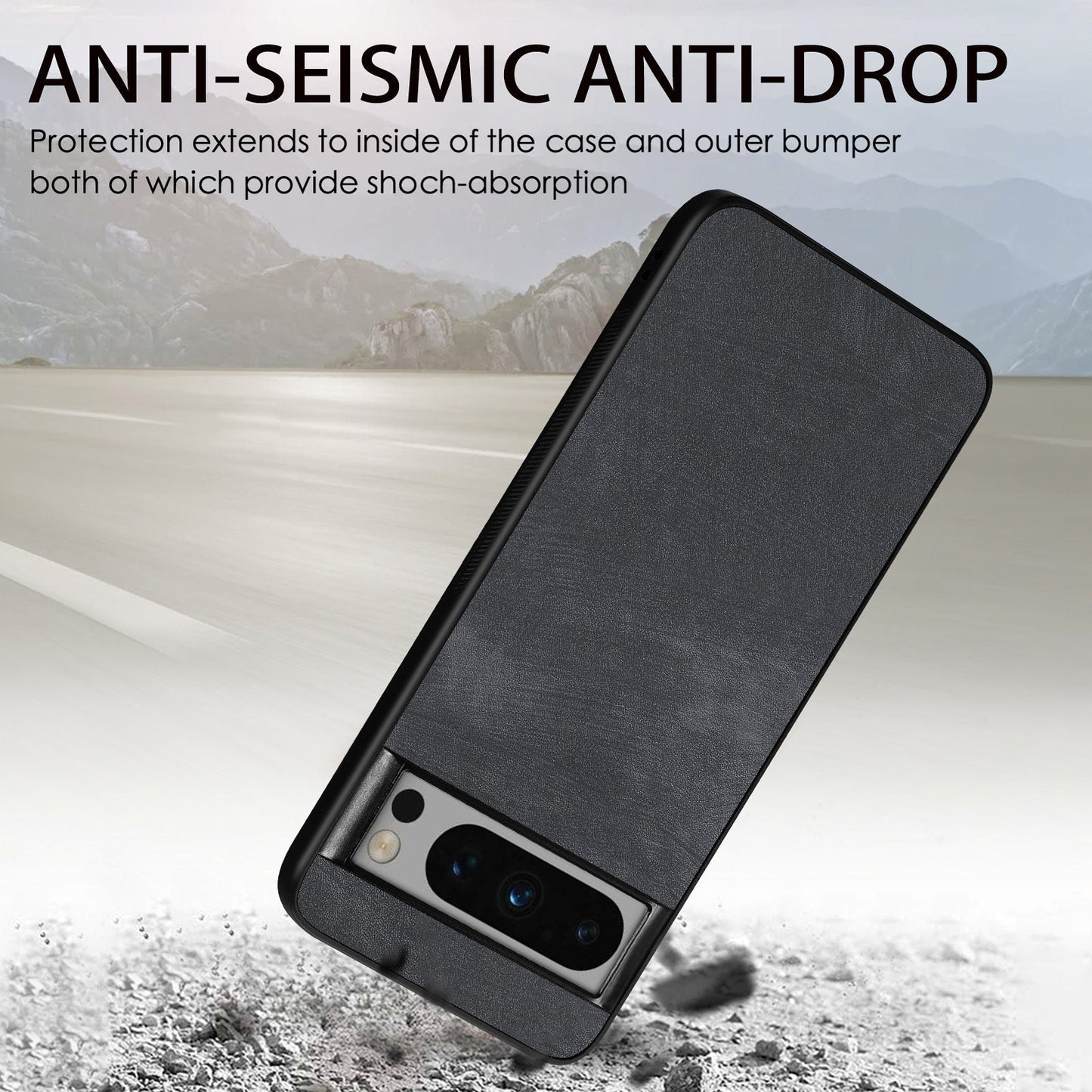 For Google Pixel 8 Pro Case Shockproof Slim Retro Leather Phone Back Cover - Black