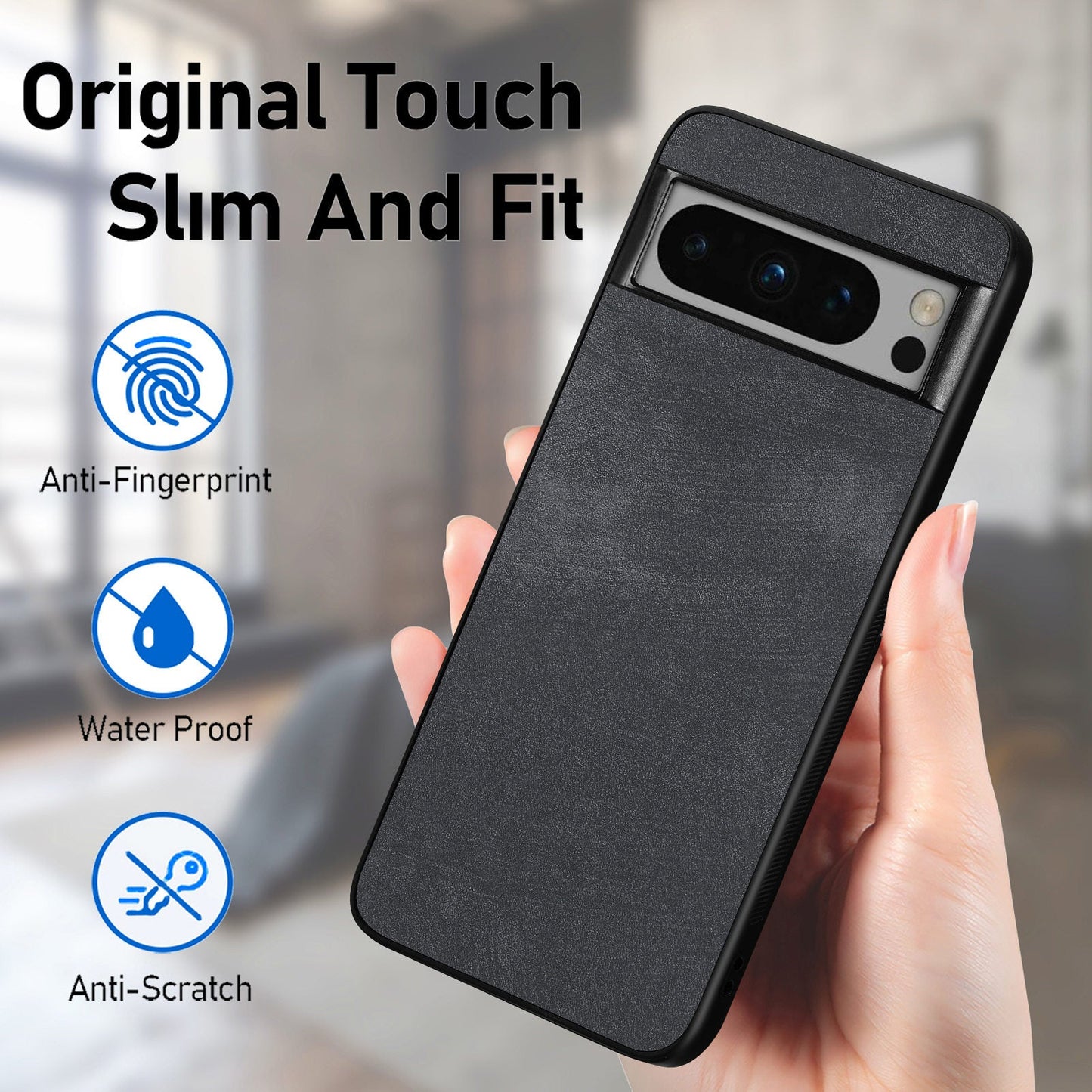 For Google Pixel 8 Pro Case Shockproof Slim Retro Leather Phone Back Cover - Black