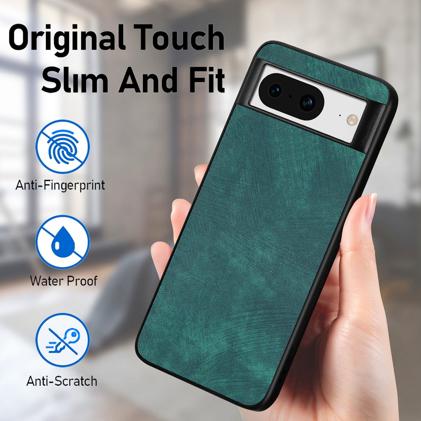 For Google Pixel 8 Case Shockproof Slim Retro Leather Phone Back Cover - Green