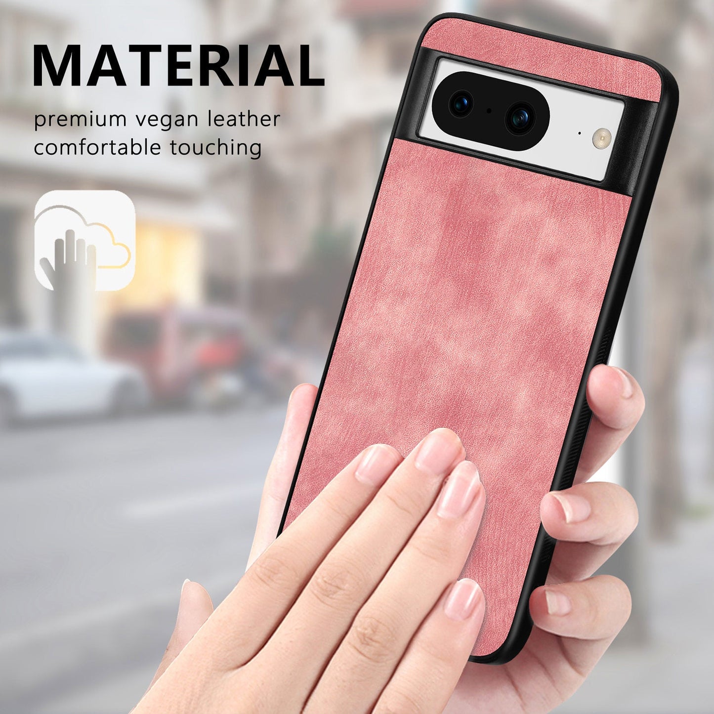 For Google Pixel 8 Case Shockproof Slim Retro Leather Phone Back Cover - Pink