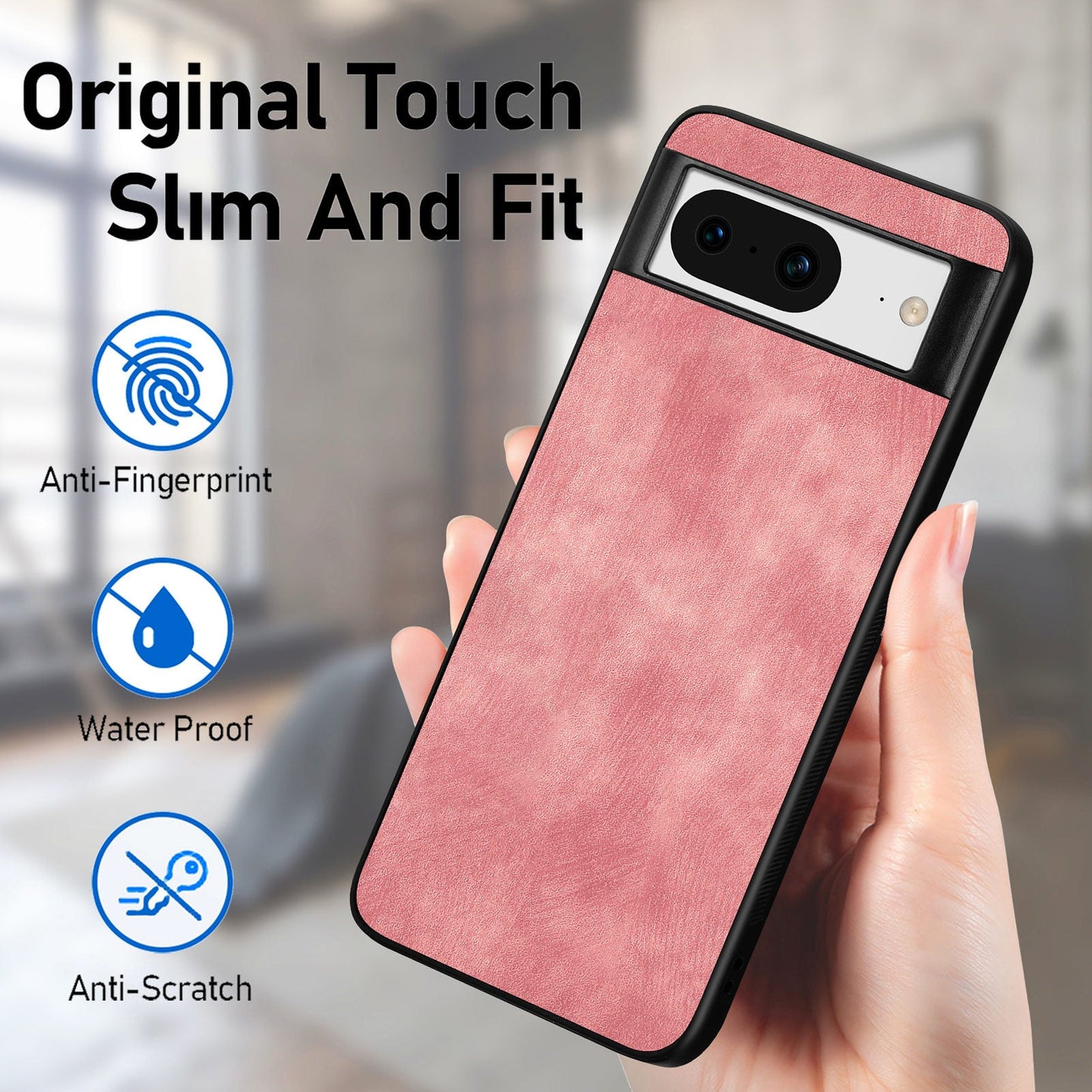 For Google Pixel 8 Case Shockproof Slim Retro Leather Phone Back Cover - Pink
