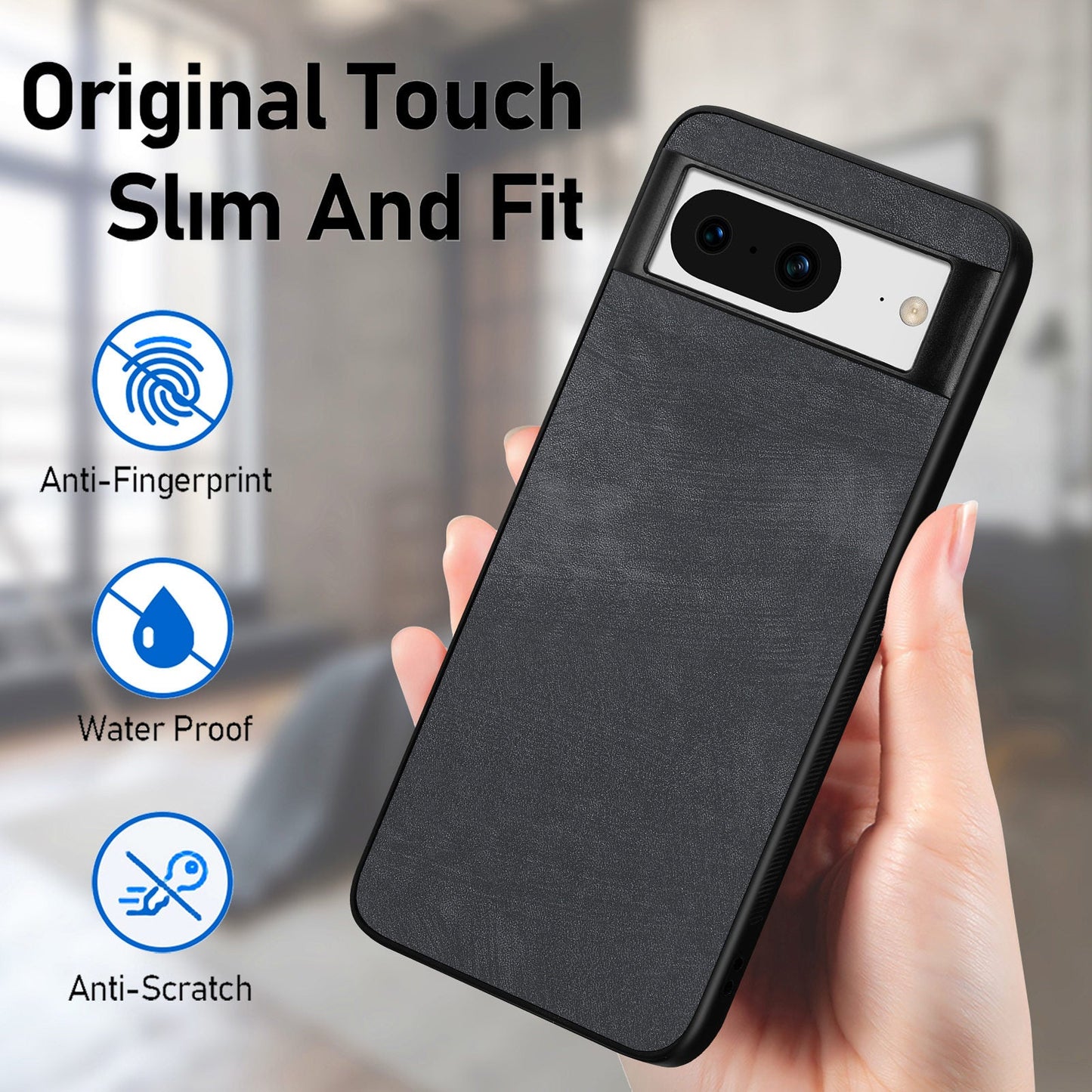 For Google Pixel 8 Case Shockproof Slim Retro Leather Phone Back Cover - Black