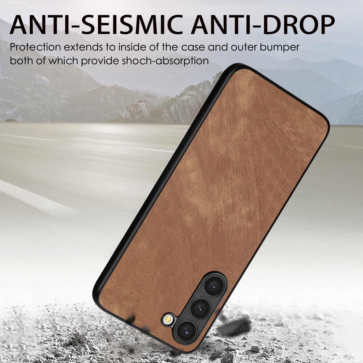 For Samsung Galaxy S23 Case Shockproof Slim Retro Leather Phone Back Cover - Brown
