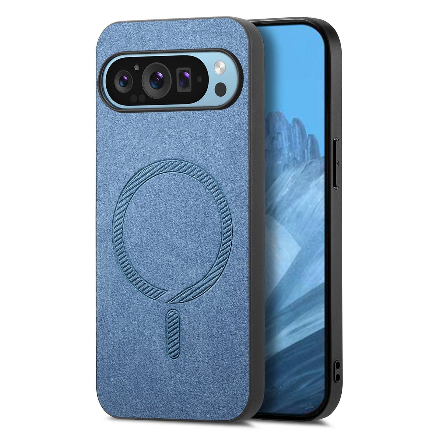 For Google Pixel 9 Pro / Google Pixel 9 Leather Back Case Compatible with MagSafe Skin-touch Phone Cover - Blue