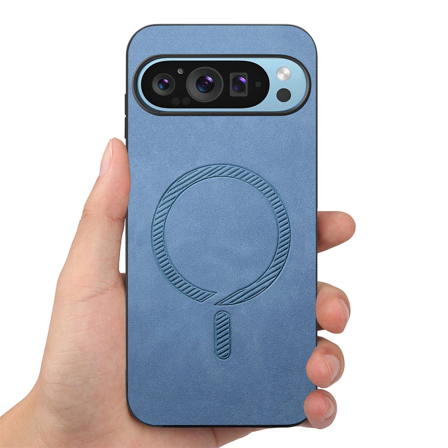 For Google Pixel 9 Pro / Google Pixel 9 Leather Back Case Compatible with MagSafe Skin-touch Phone Cover - Blue