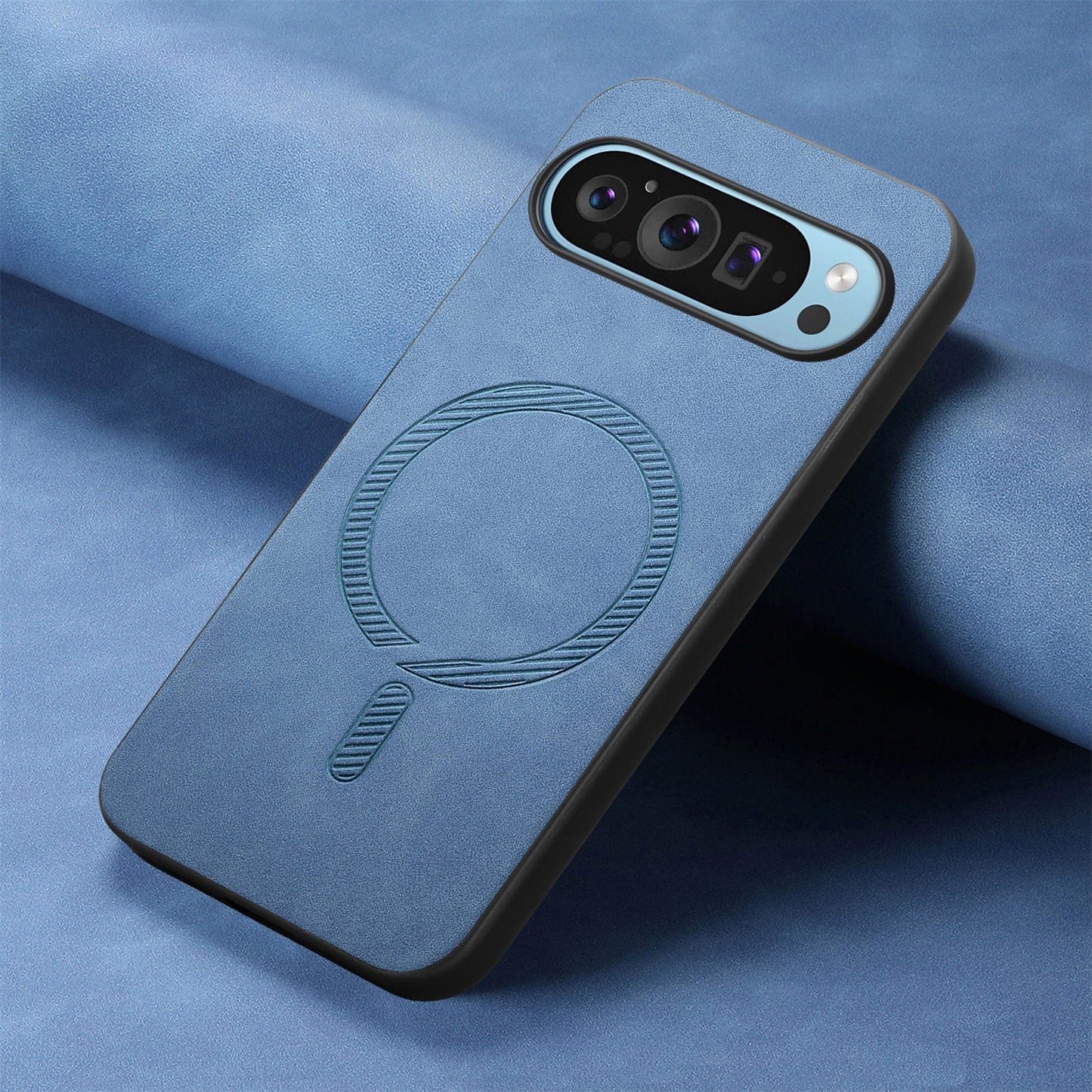 For Google Pixel 9 Pro / Google Pixel 9 Leather Back Case Compatible with MagSafe Skin-touch Phone Cover - Blue