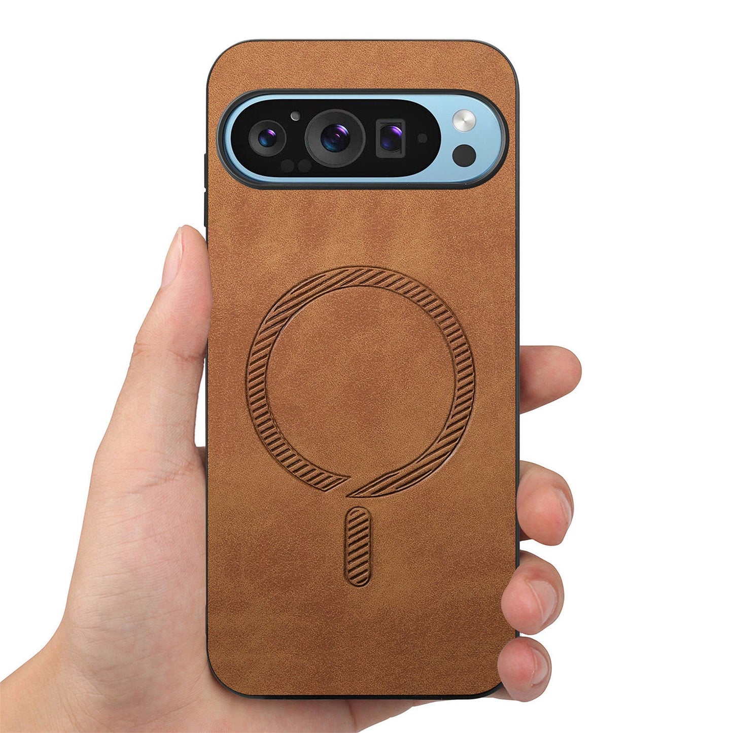For Google Pixel 9 Pro / Google Pixel 9 Leather Back Case Compatible with MagSafe Skin-touch Phone Cover - Brown