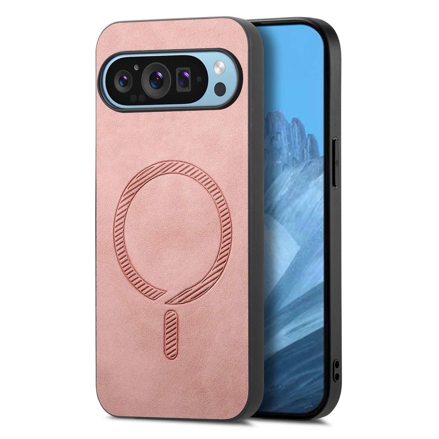 For Google Pixel 9 Pro / Google Pixel 9 Leather Back Case Compatible with MagSafe Skin-touch Phone Cover - Pink