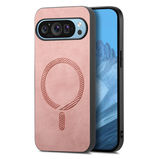 For Google Pixel 9 Pro / Google Pixel 9 Leather Back Case Compatible with MagSafe Skin-touch Phone Cover - Pink