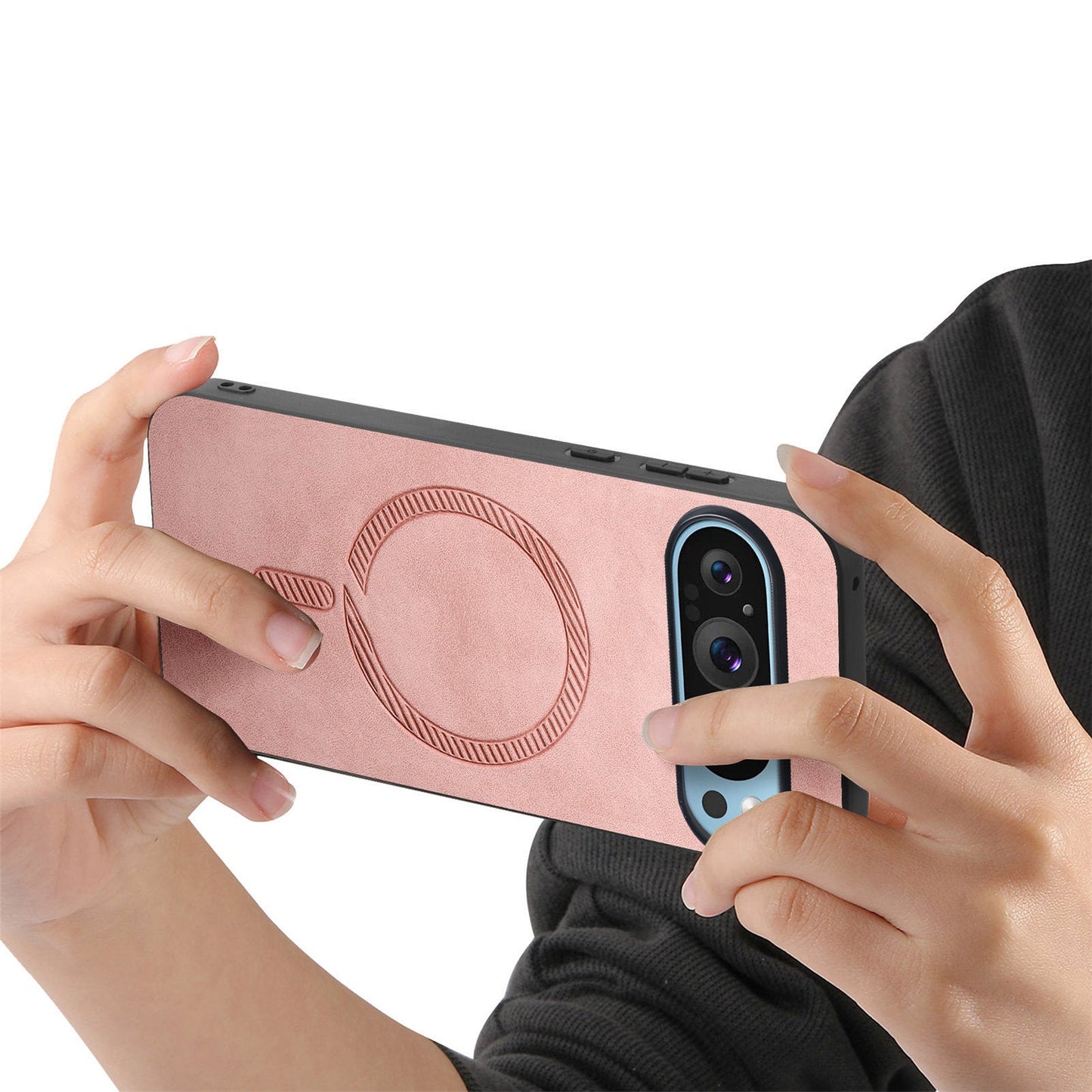 For Google Pixel 9 Pro / Google Pixel 9 Leather Back Case Compatible with MagSafe Skin-touch Phone Cover - Pink