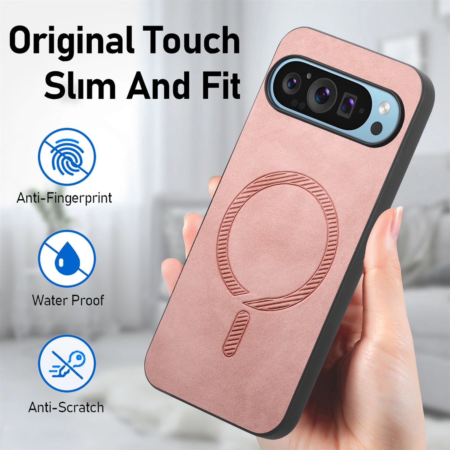 For Google Pixel 9 Pro / Google Pixel 9 Leather Back Case Compatible with MagSafe Skin-touch Phone Cover - Pink
