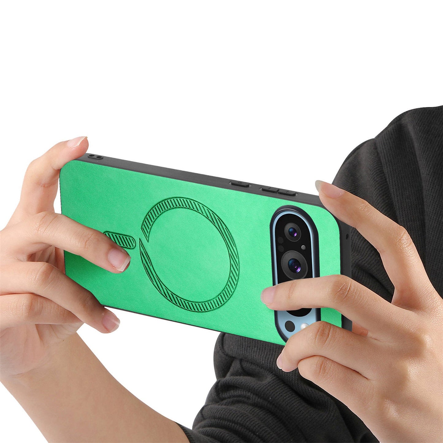 For Google Pixel 9 Pro / Google Pixel 9 Leather Back Case Compatible with MagSafe Skin-touch Phone Cover - Green