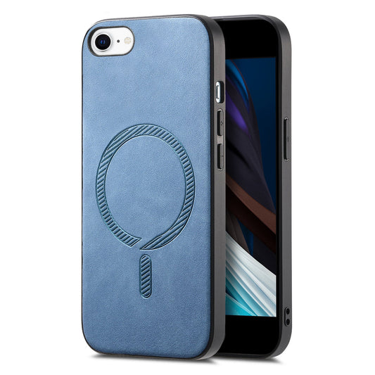 For iPhone 16e Leather Back Case Compatible with MagSafe Skin-Touch Phone Cover - Blue