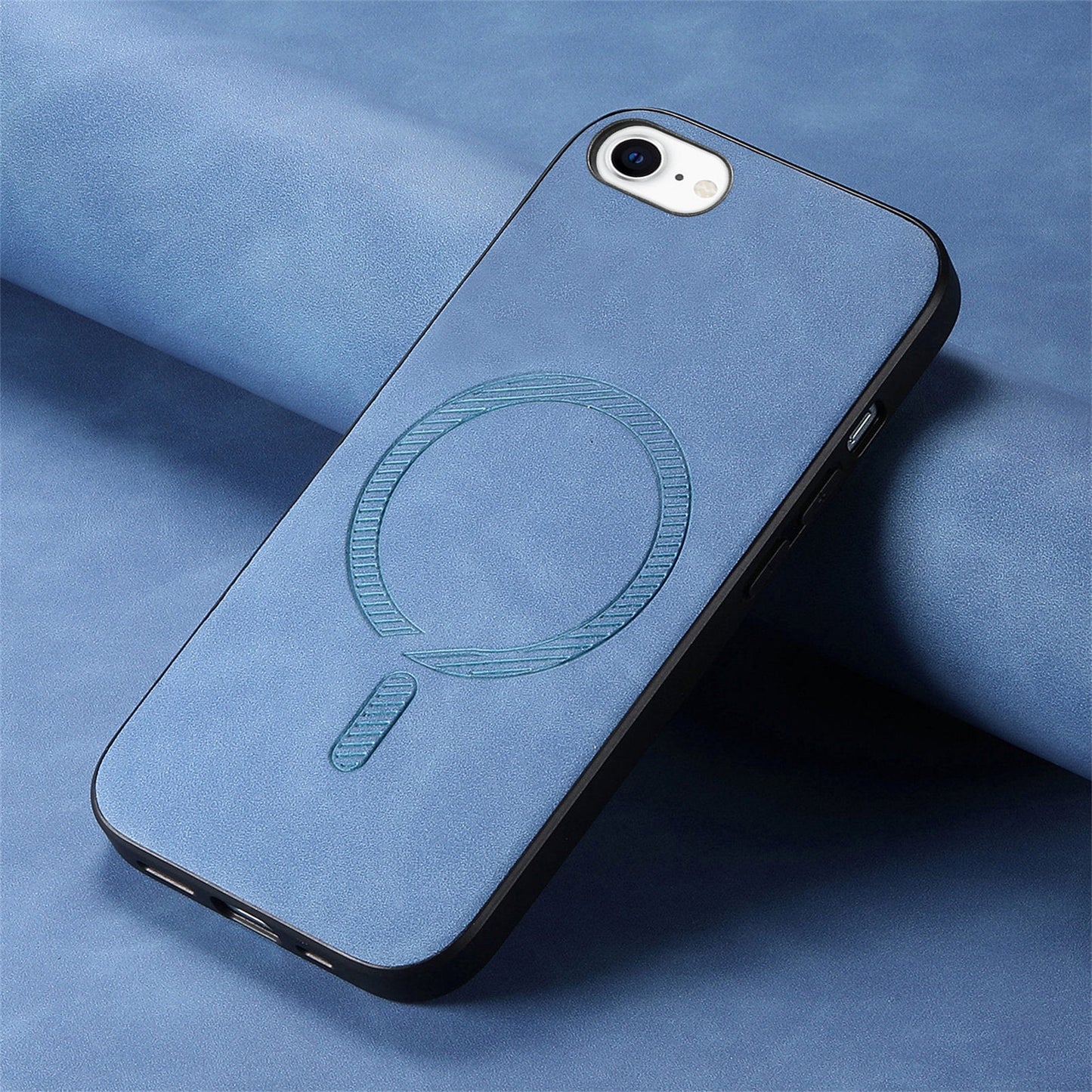 For iPhone 16e Leather Back Case Compatible with MagSafe Skin-Touch Phone Cover - Blue