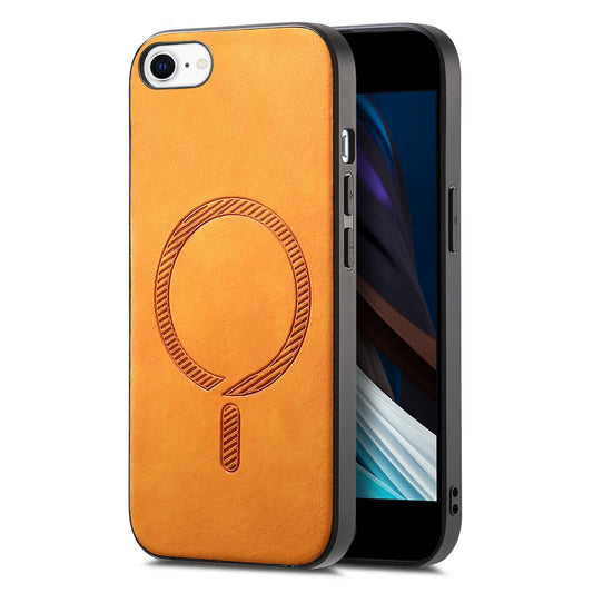 For iPhone SE (2025) Leather Back Case Compatible with MagSafe Skin-Touch Phone Cover - Yellow