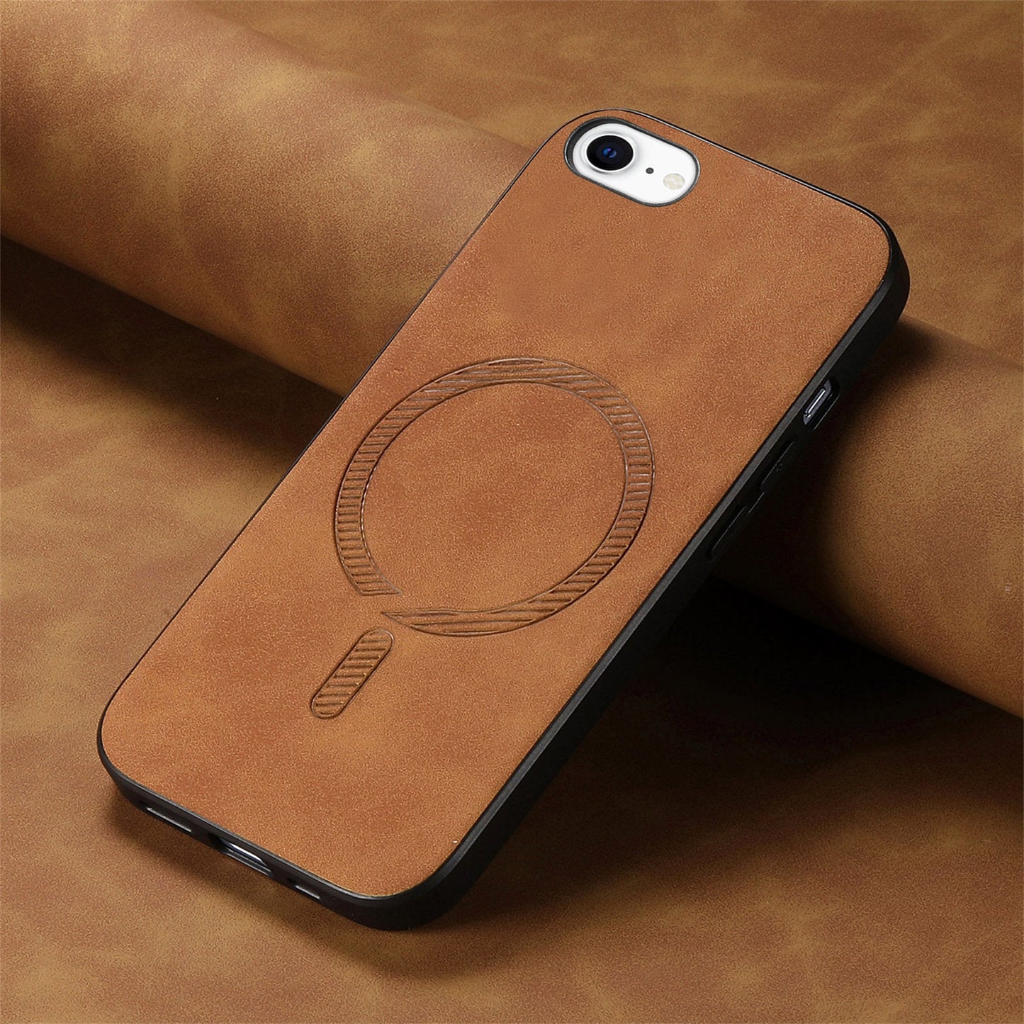 For iPhone SE (2025) Leather Back Case Compatible with MagSafe Skin-Touch Phone Cover - Brown