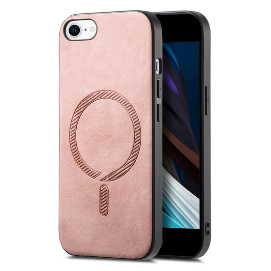 For iPhone SE (2025) Leather Back Case Compatible with MagSafe Skin-Touch Phone Cover - Pink