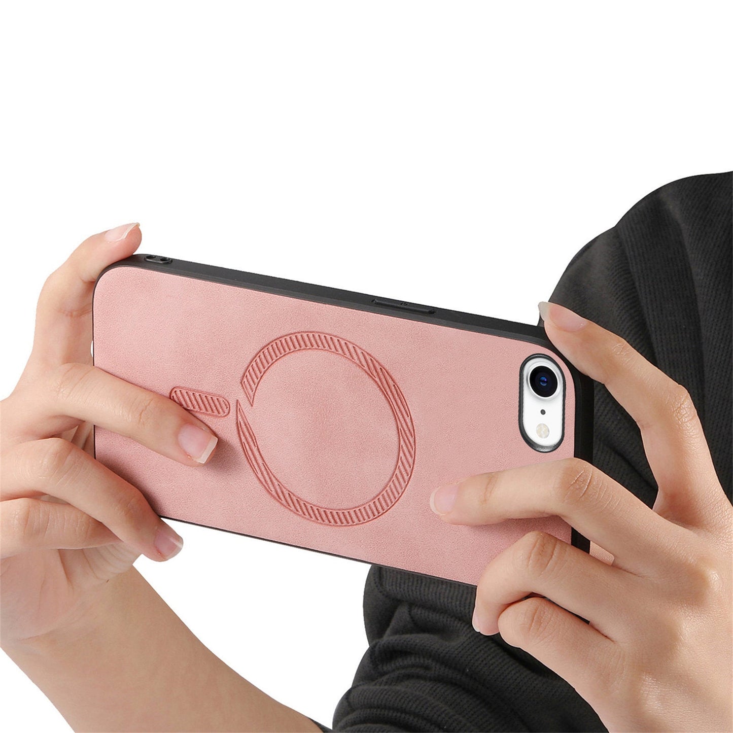 For iPhone SE (2025) Leather Back Case Compatible with MagSafe Skin-Touch Phone Cover - Pink