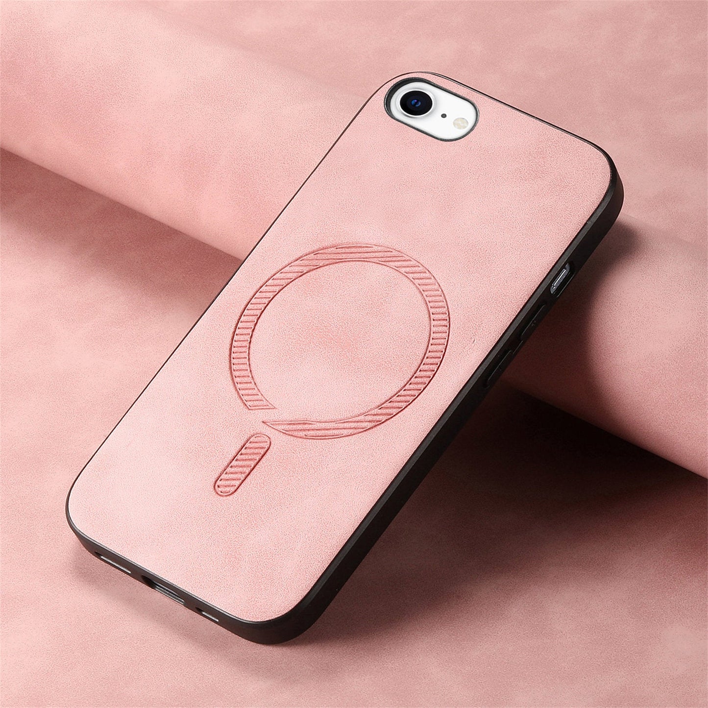 For iPhone SE (2025) Leather Back Case Compatible with MagSafe Skin-Touch Phone Cover - Pink