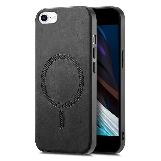 For iPhone SE (2025) Leather Back Case Compatible with MagSafe Skin-Touch Phone Cover - Black