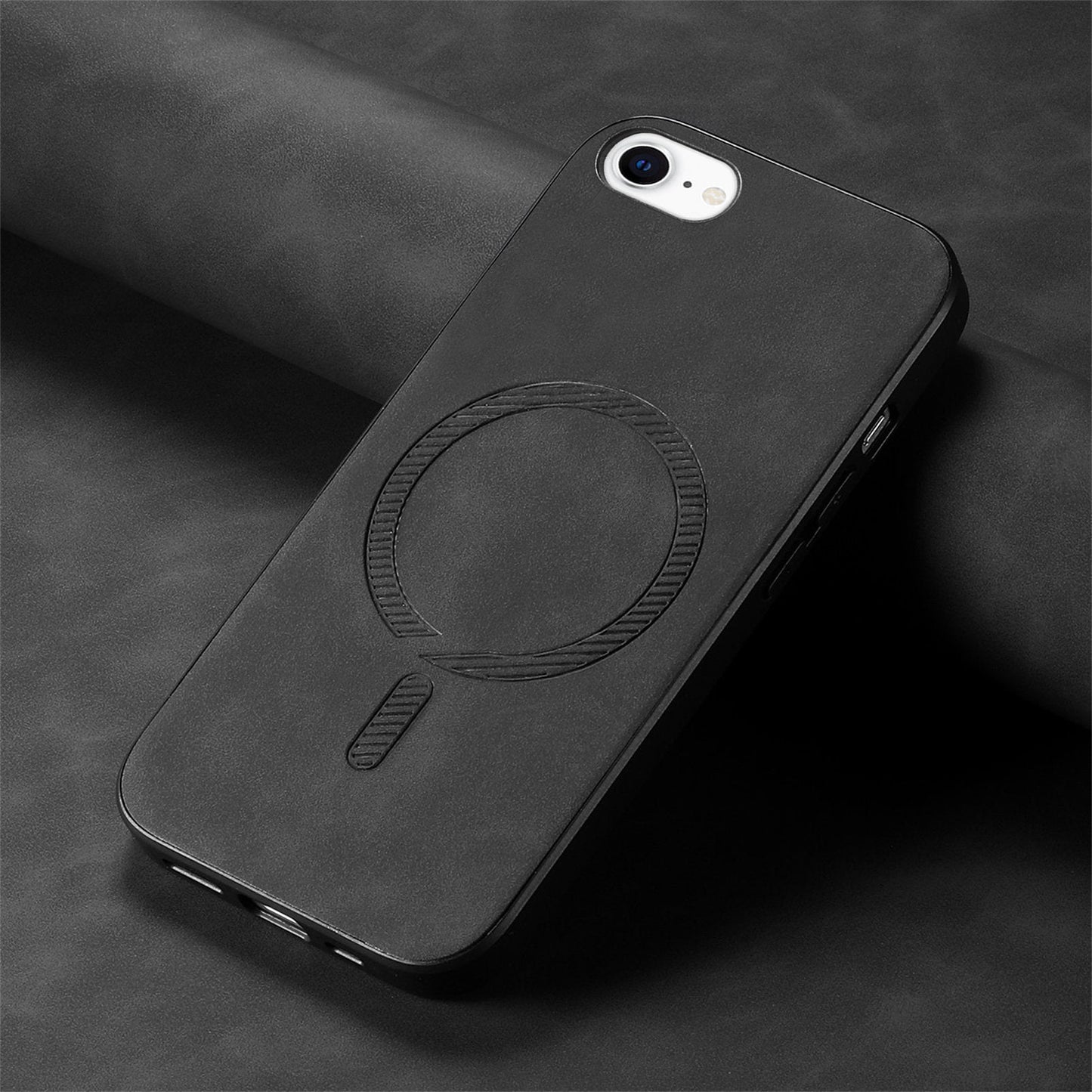 For iPhone SE (2025) Leather Back Case Compatible with MagSafe Skin-Touch Phone Cover - Black