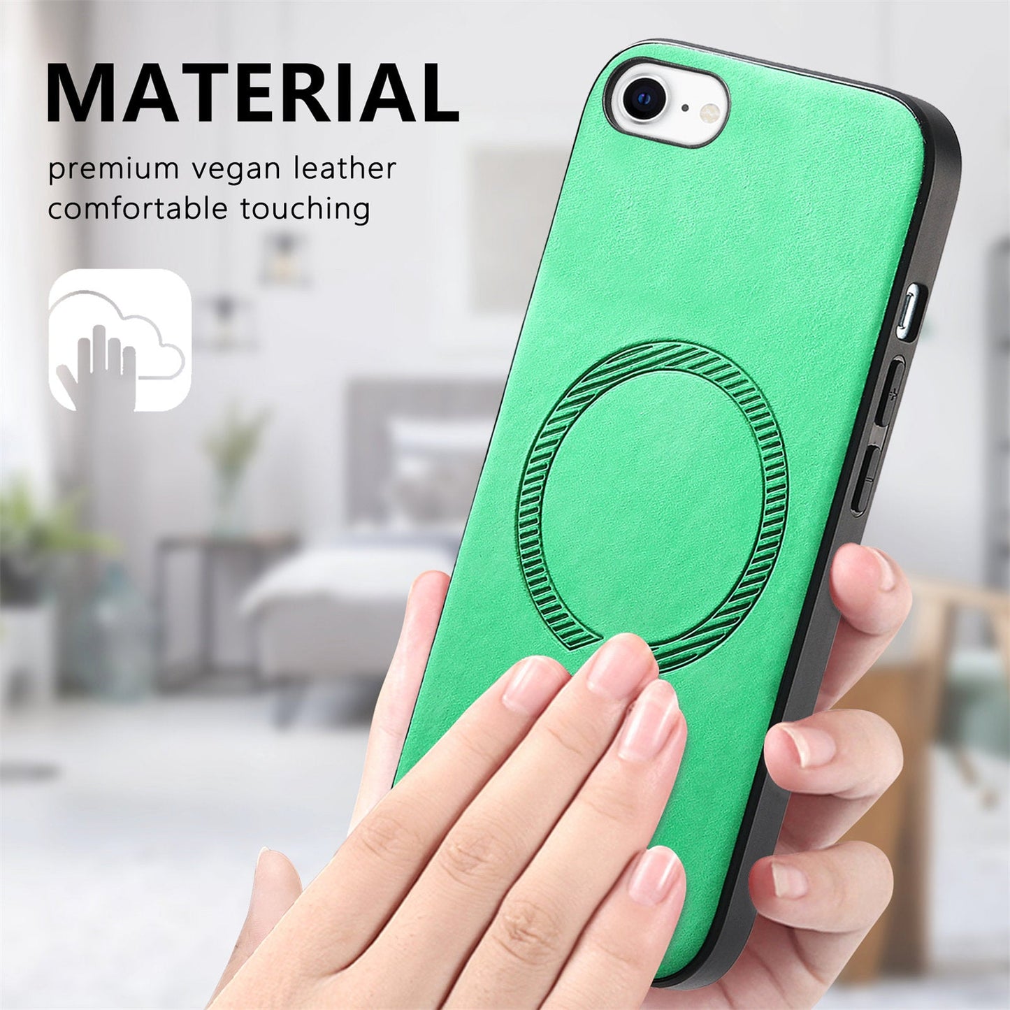 For iPhone 16e Leather Back Case Compatible with MagSafe Skin-Touch Phone Cover - Green