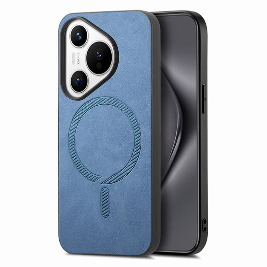 For Huawei Pura 70 Leather Back Case Compatible with MagSafe Skin-touch Phone Cover - Blue