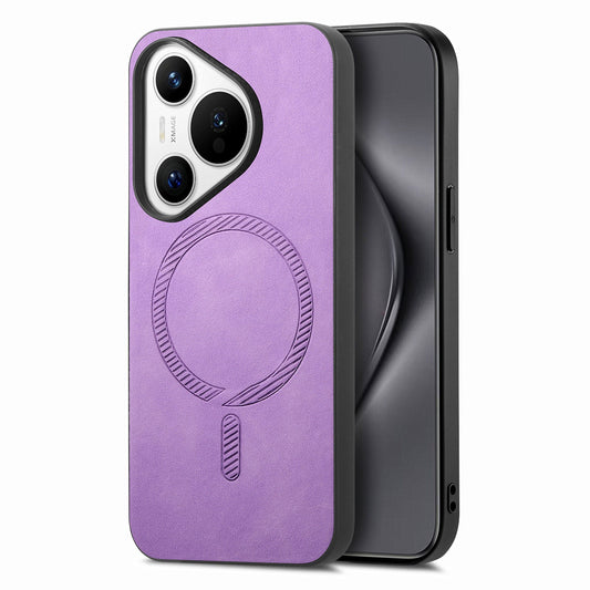 For Huawei Pura 70 Leather Back Case Compatible with MagSafe Skin-touch Phone Cover - Purple