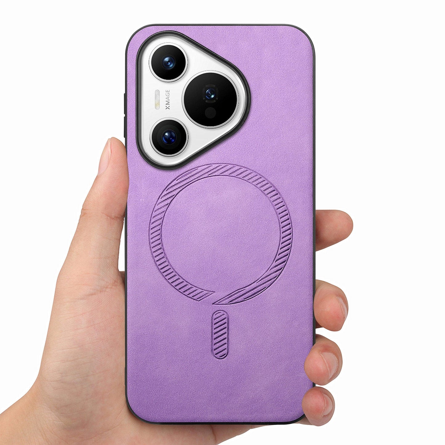 For Huawei Pura 70 Leather Back Case Compatible with MagSafe Skin-touch Phone Cover - Purple