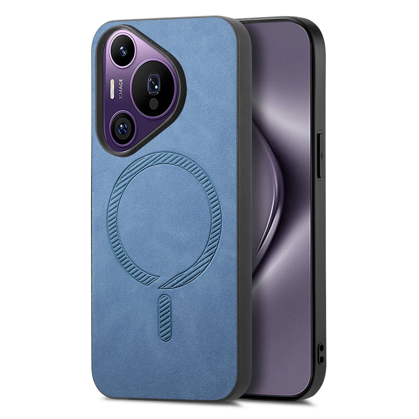 For Huawei Pura 70 Pro Leather Back Case Compatible with MagSafe Skin-touch Phone Cover - Blue
