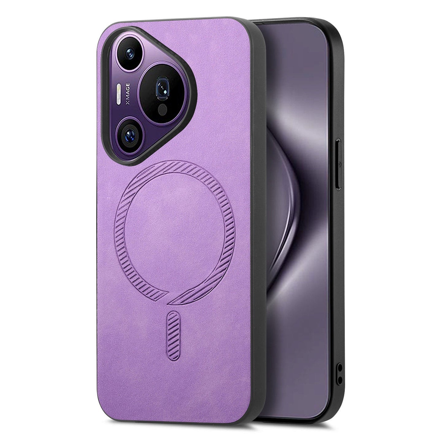 For Huawei Pura 70 Pro Leather Back Case Compatible with MagSafe Skin-touch Phone Cover - Purple