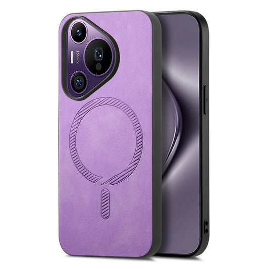 For Huawei Pura 70 Pro Leather Back Case Compatible with MagSafe Skin-touch Phone Cover - Purple