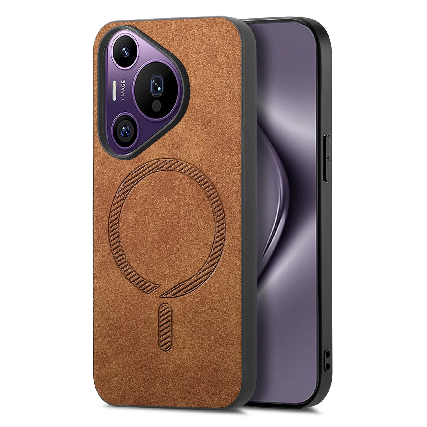 For Huawei Pura 70 Pro Leather Back Case Compatible with MagSafe Skin-touch Phone Cover - Brown