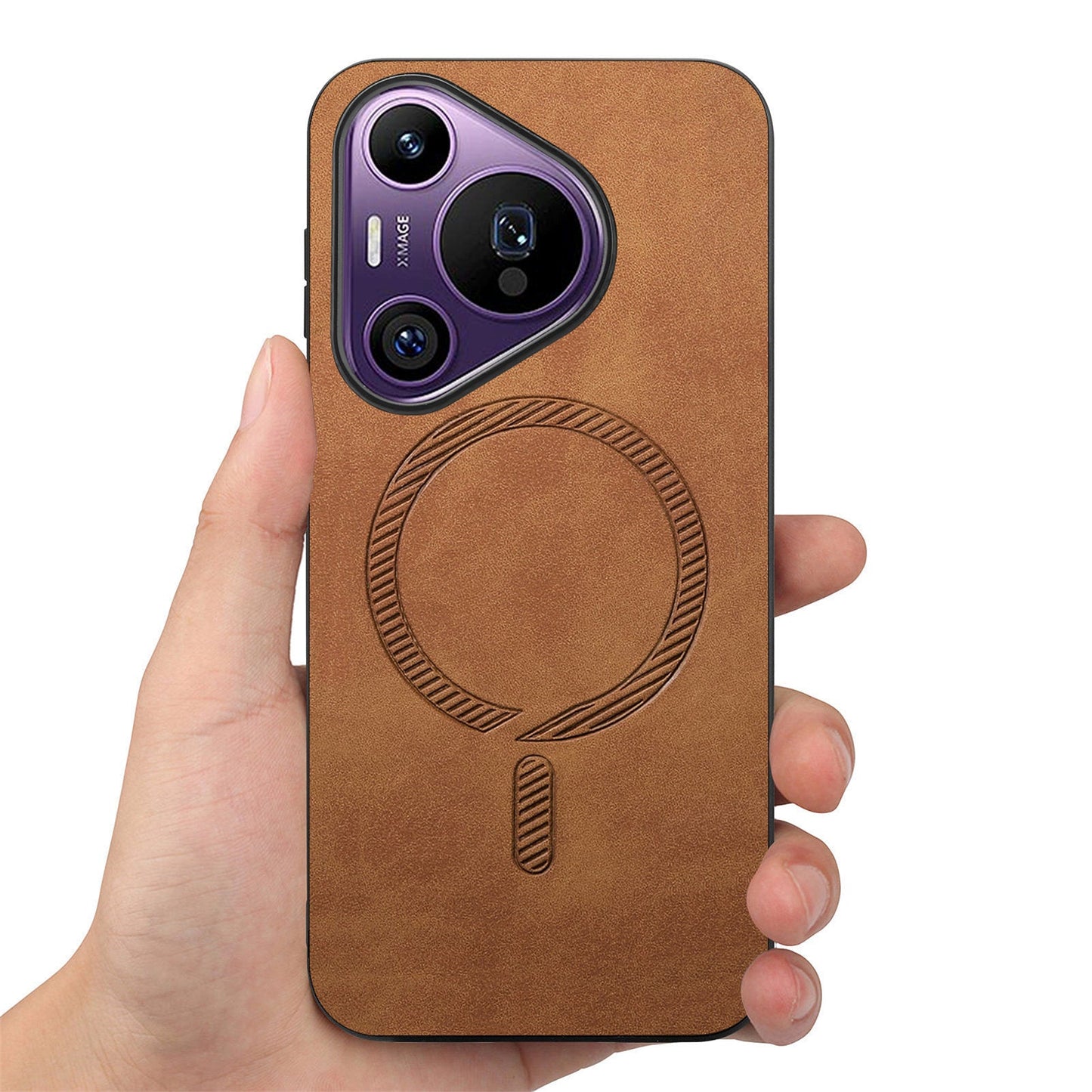 For Huawei Pura 70 Pro Leather Back Case Compatible with MagSafe Skin-touch Phone Cover - Brown