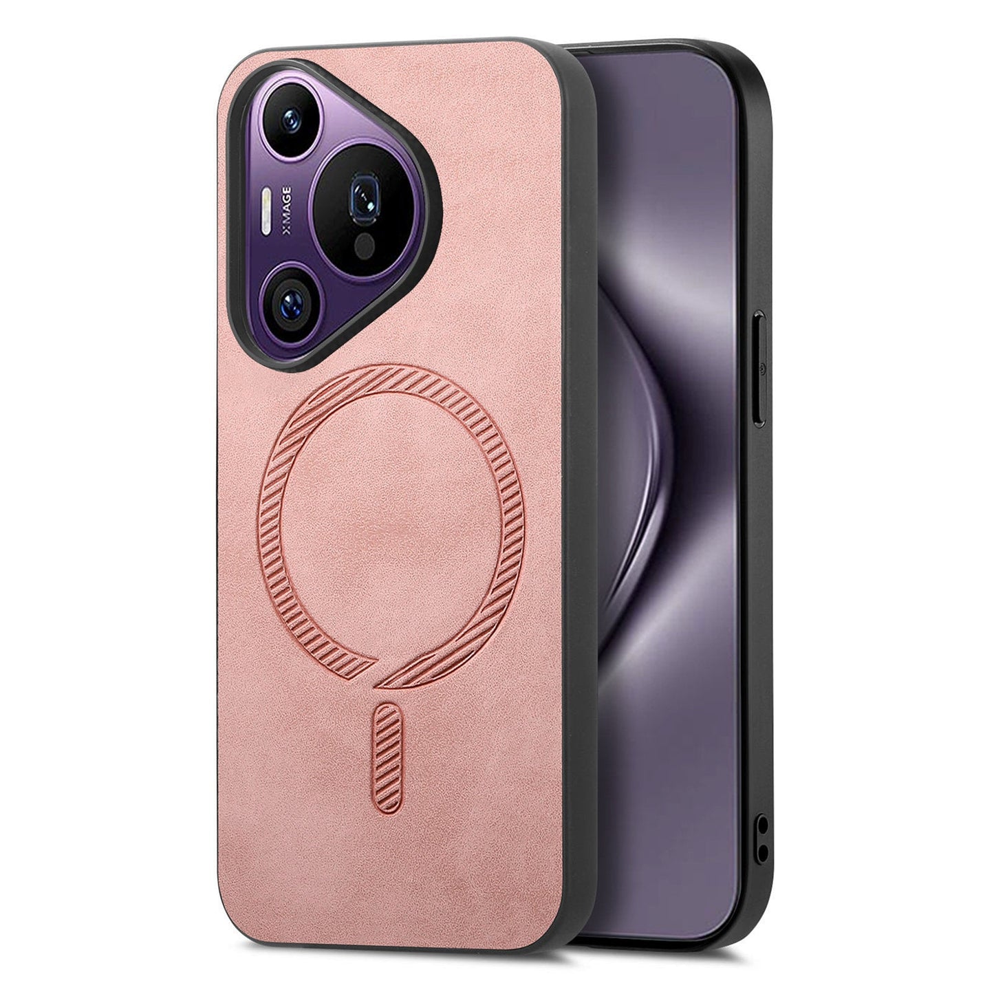 For Huawei Pura 70 Pro Leather Back Case Compatible with MagSafe Skin-touch Phone Cover - Pink