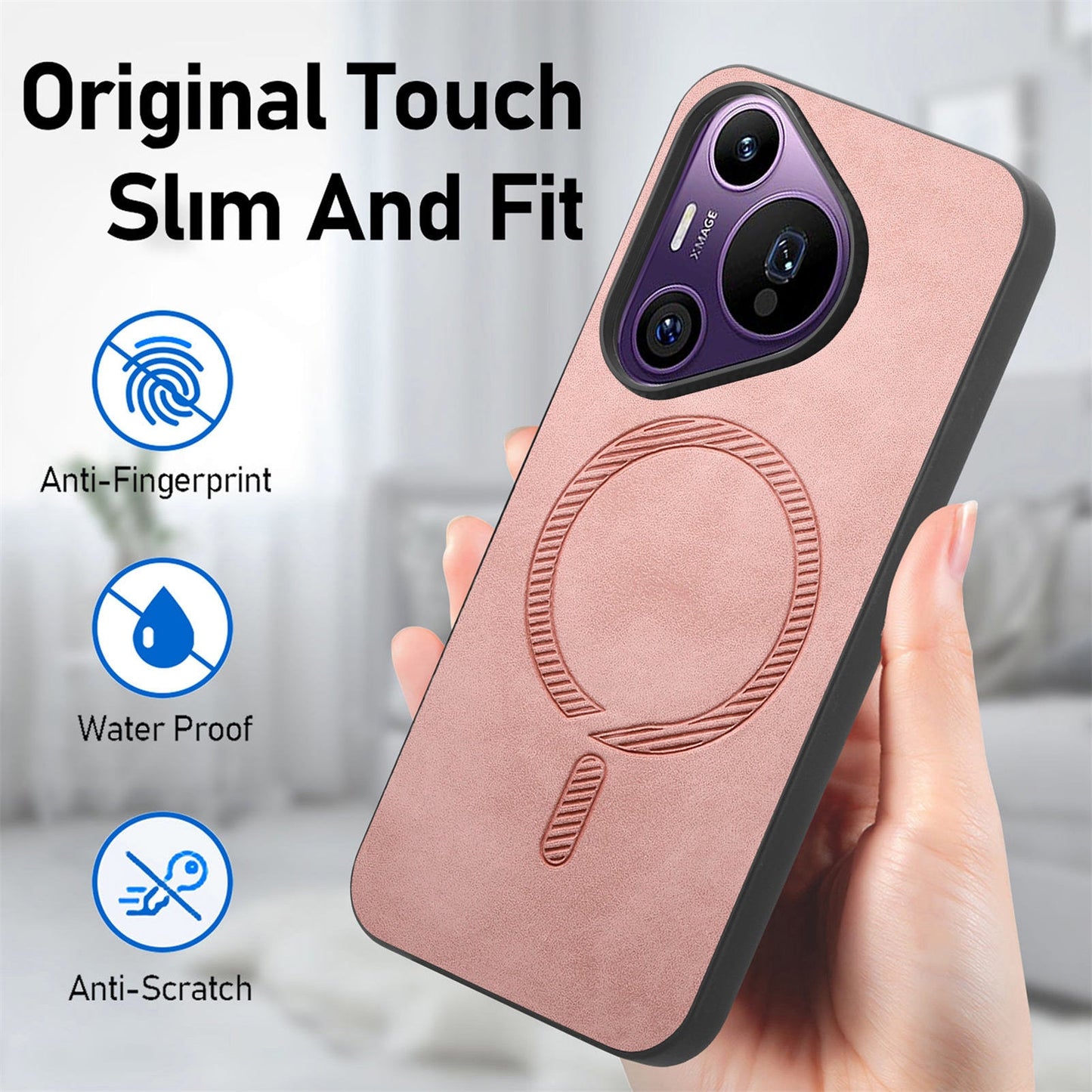 For Huawei Pura 70 Pro Leather Back Case Compatible with MagSafe Skin-touch Phone Cover - Pink