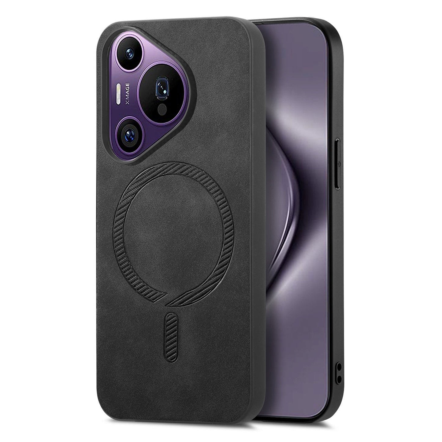 For Huawei Pura 70 Pro Leather Back Case Compatible with MagSafe Skin-touch Phone Cover - Black