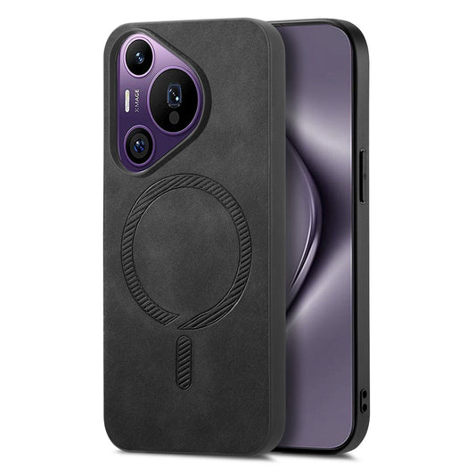 For Huawei Pura 70 Pro Leather Back Case Compatible with MagSafe Skin-touch Phone Cover - Black